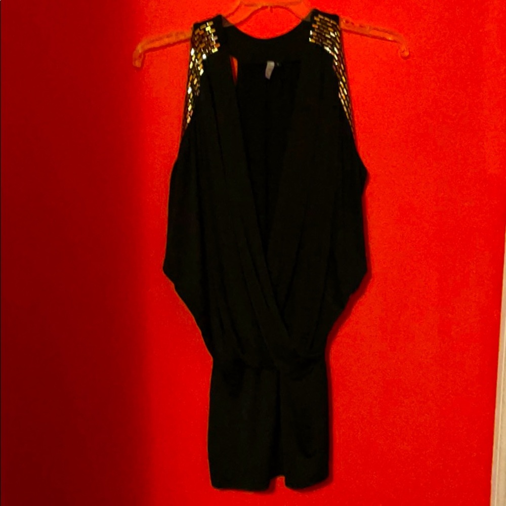 Deep V black mini dress
